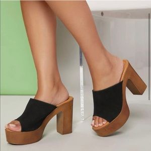 NWT SHEIN Chunky Band Platform Slip-On Heeled Sandals